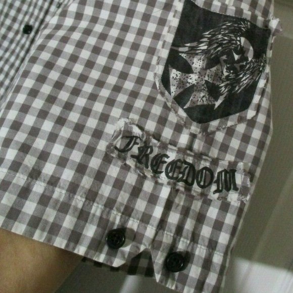 Mens Gingham Casual Button Front Shirt sz XXL Brown White Freedom Hope - Picture 4 of 12